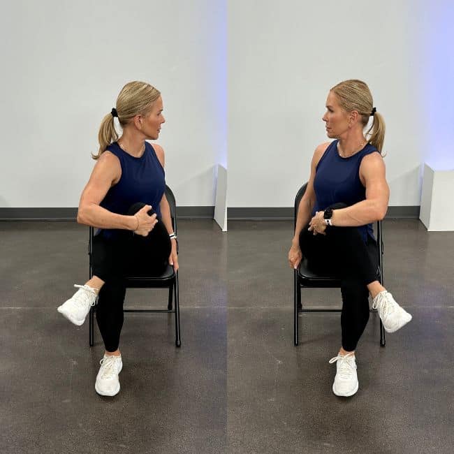 chris freytag demonstrating seated spinal twist exercise