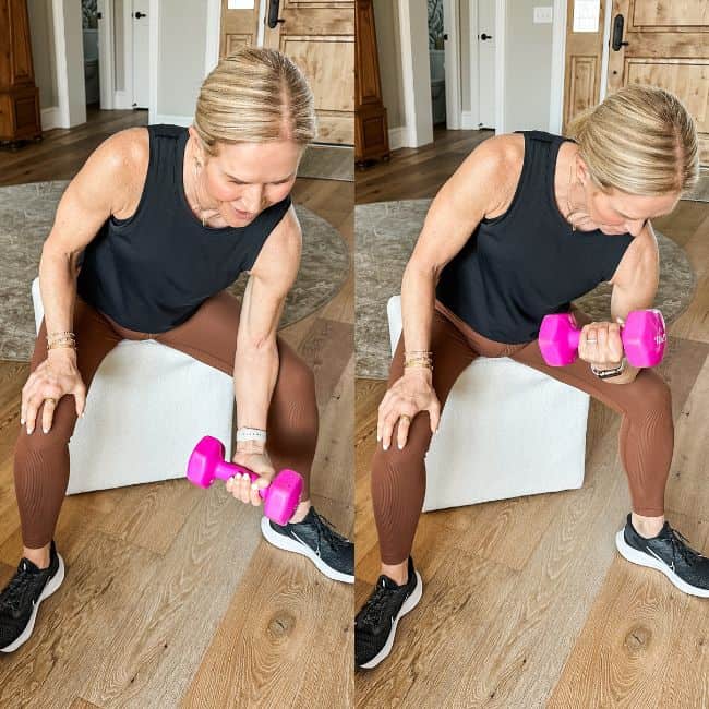 woman showing concentration curls in photo